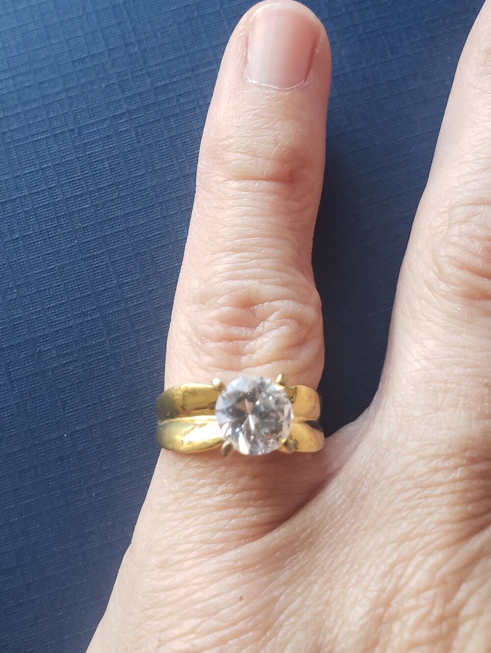 Gold-Tone Ring with Clear Round Solitaire Stone - Women Jewelry